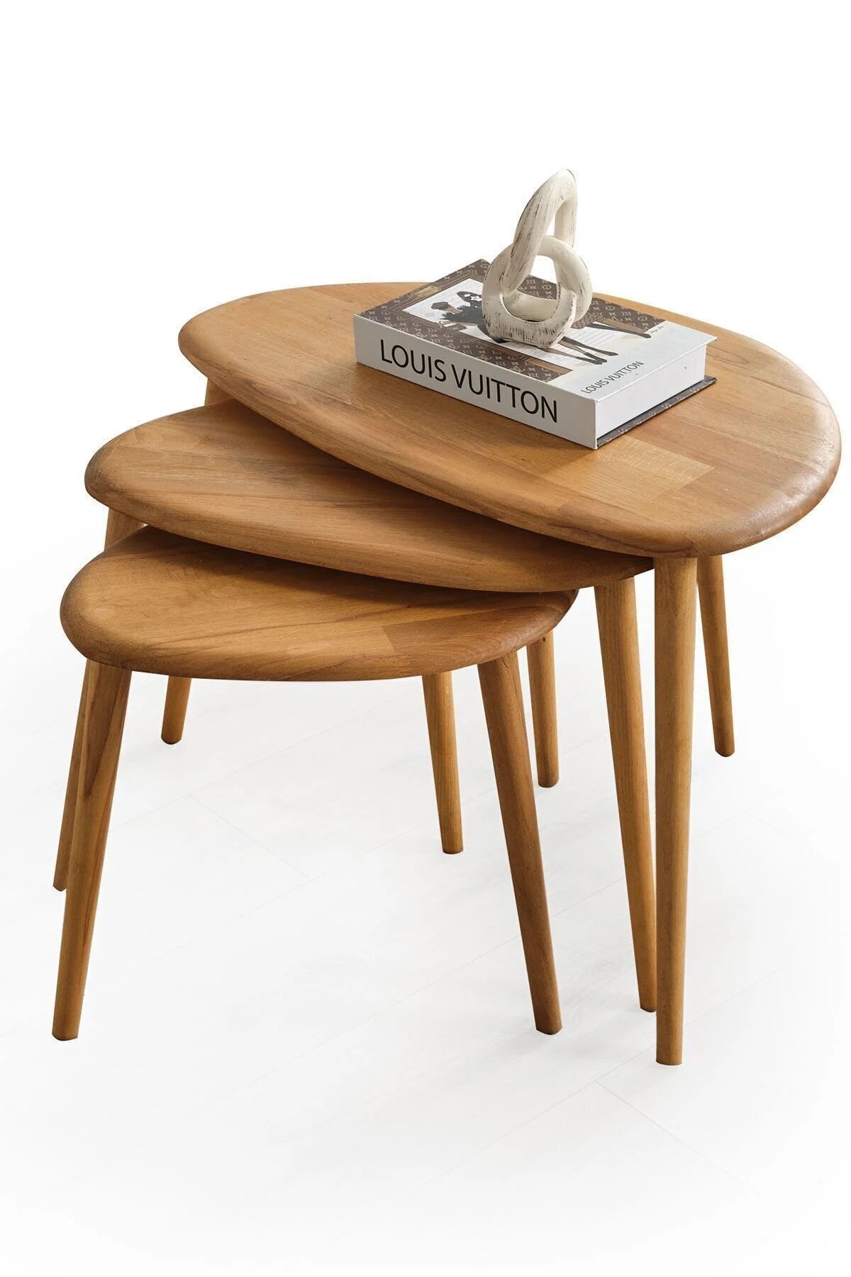 Masif Doğal Ahşap Zigon Sehpa 3'lü Set