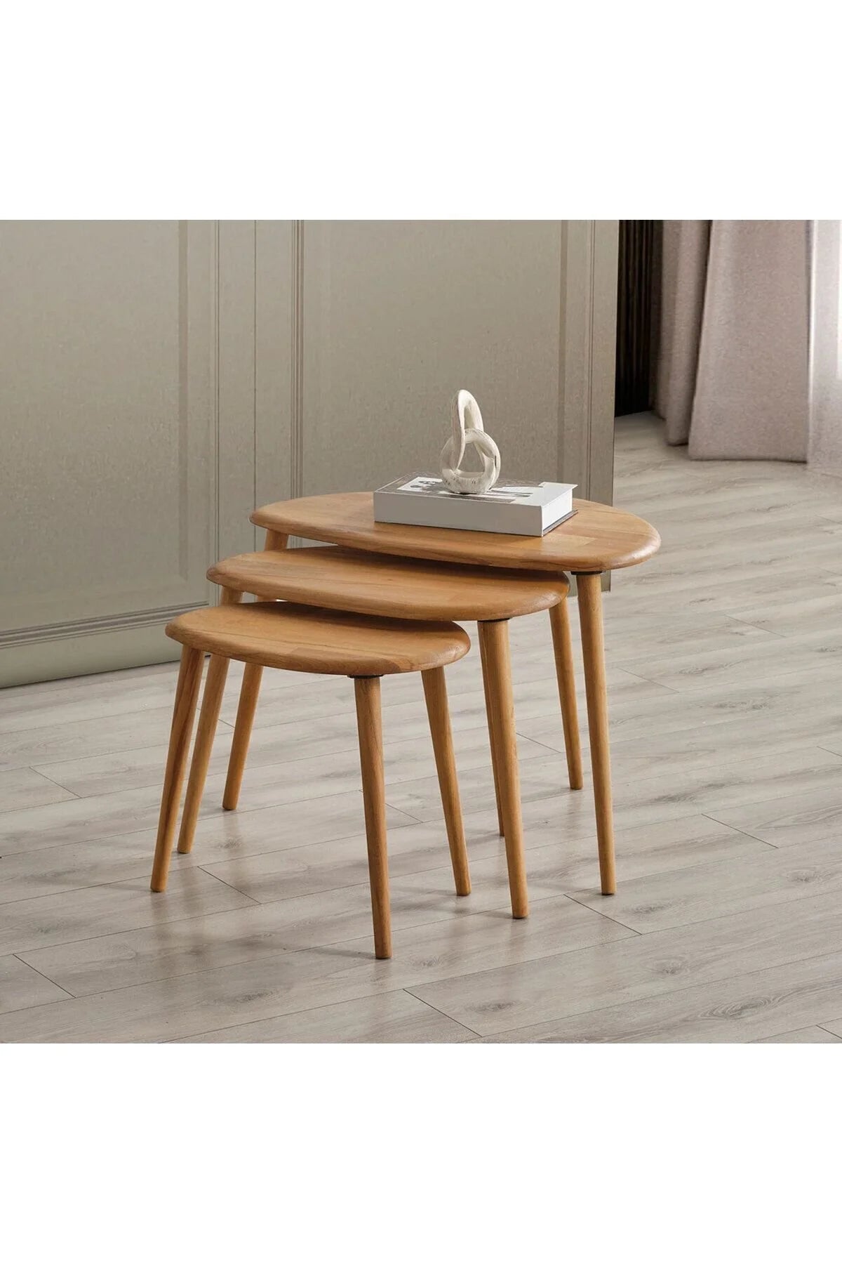 Masif Doğal Ahşap Zigon Sehpa 3'lü Set