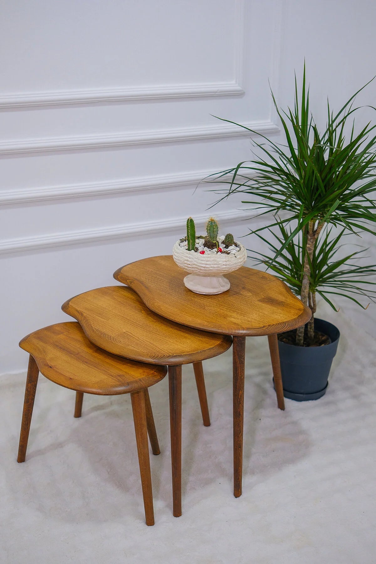 Masif Doğal Ahşap Zigon Sehpa 3'lü Set