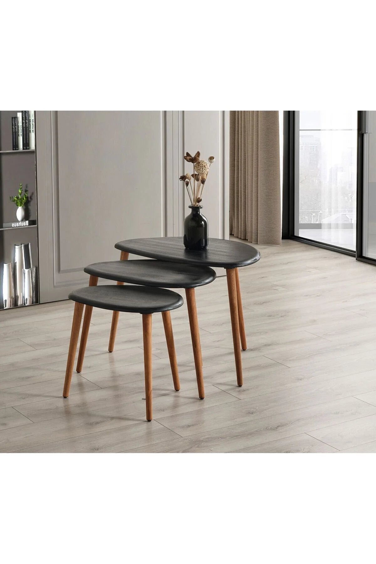 Masif Doğal Ahşap Zigon Sehpa 3'lü Set