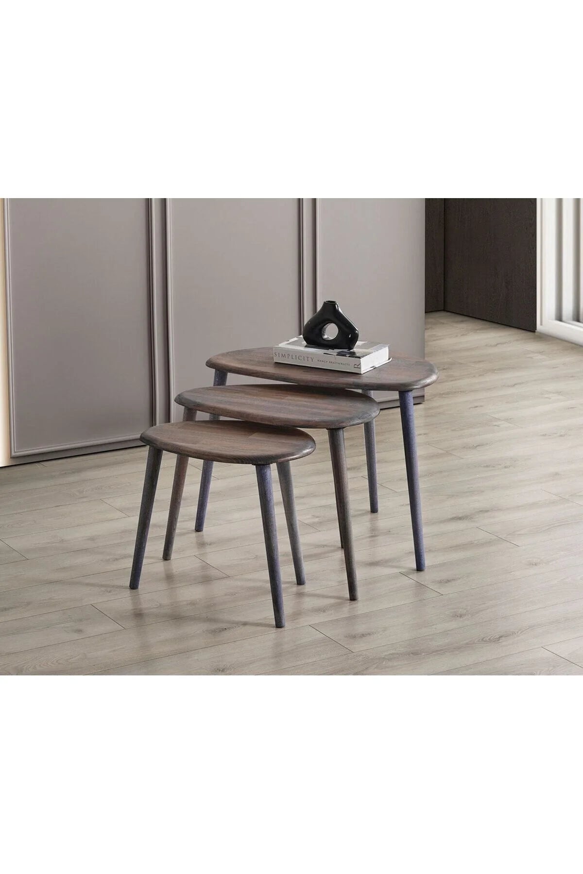 Masif Doğal Ahşap Zigon Sehpa 3'lü Set