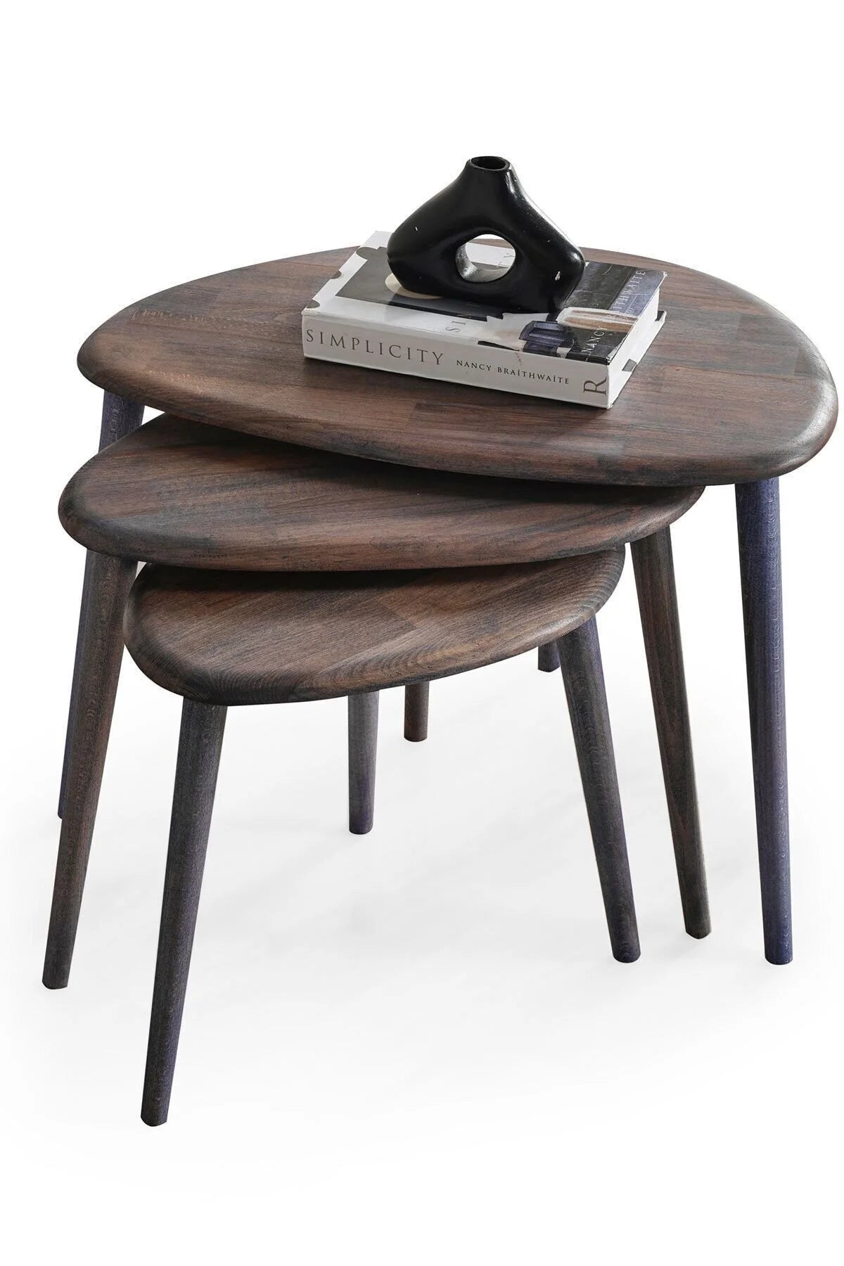 Masif Doğal Ahşap Zigon Sehpa 3'lü Set