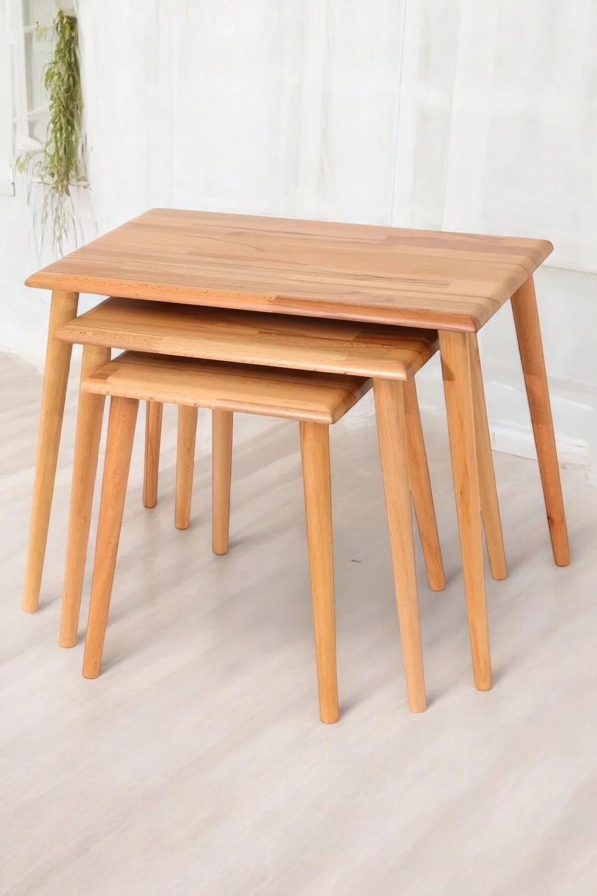 Masif Doğal Ahşap Kare Zigon Sehpa 3'lü Set