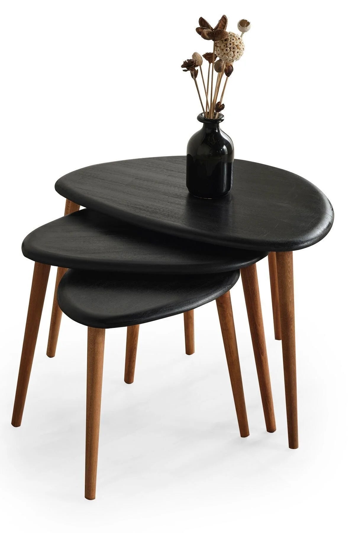 Masif Doğal Ahşap Zigon Sehpa 3'lü Set