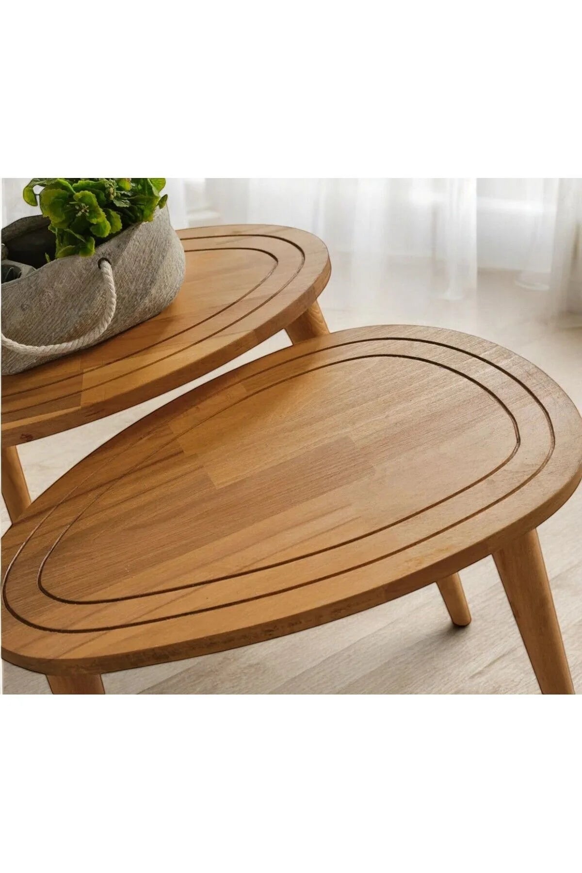 Masif Doğal Ahşap Zigon Sehpa 2'li Set