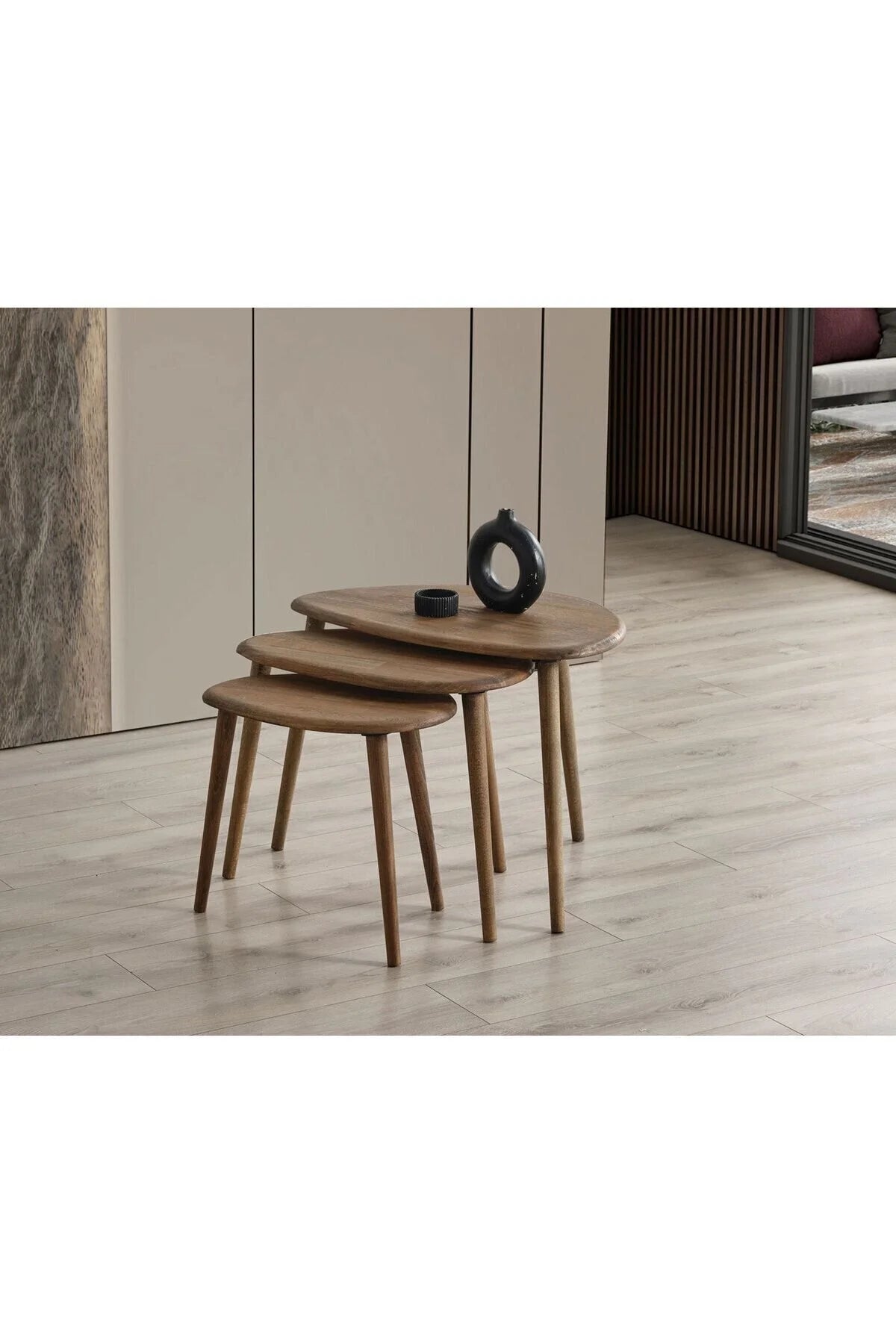 Masif Doğal Ahşap Zigon Sehpa 3'lü Set