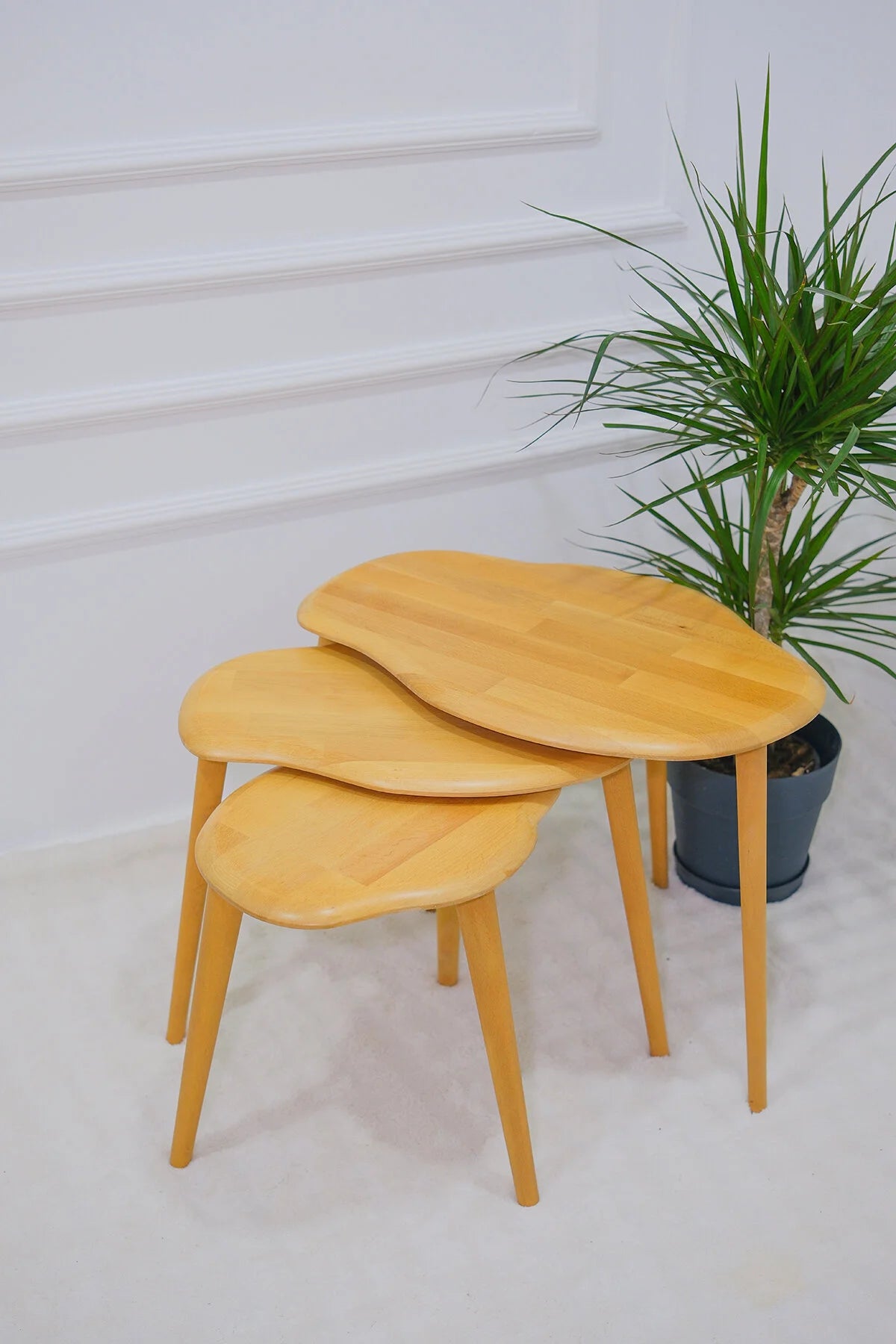 Masif Doğal Ahşap Zigon Sehpa 3'lü Set