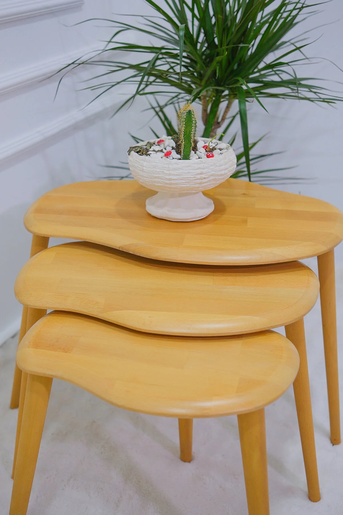 Masif Doğal Ahşap Zigon Sehpa 3'lü Set