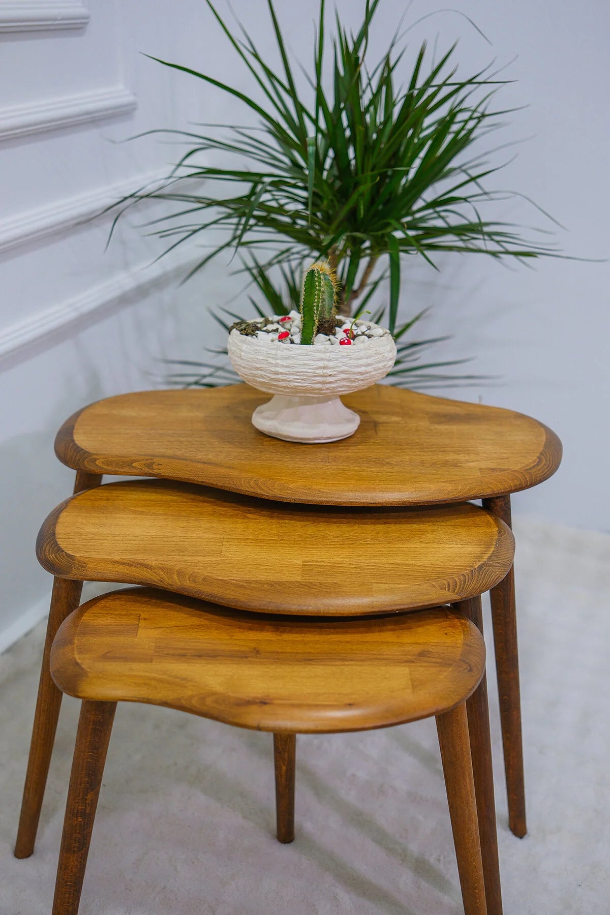 Masif Doğal Ahşap Zigon Sehpa 3'lü Set