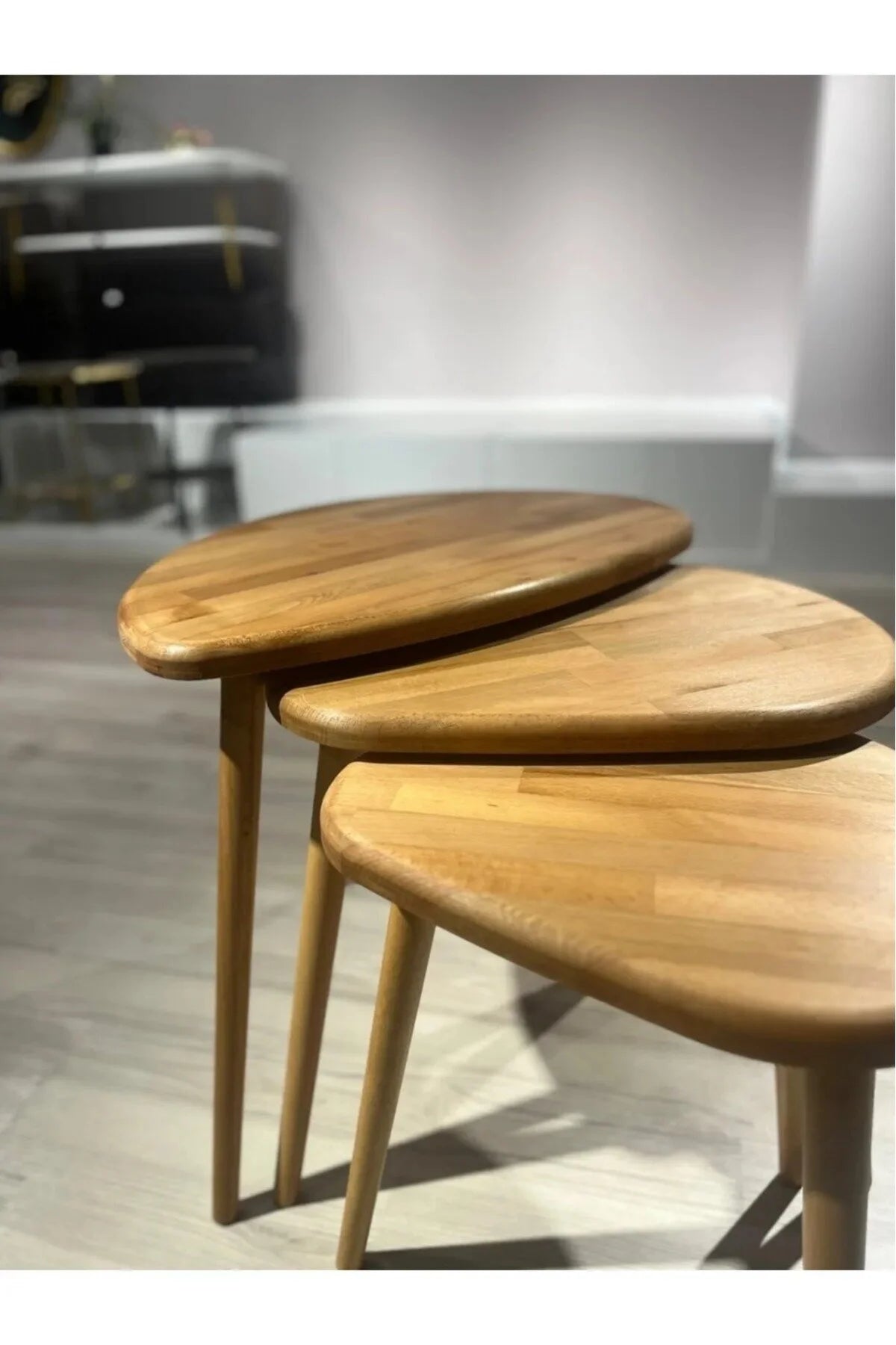 Masif Doğal Ahşap Zigon Sehpa 3'lü Set