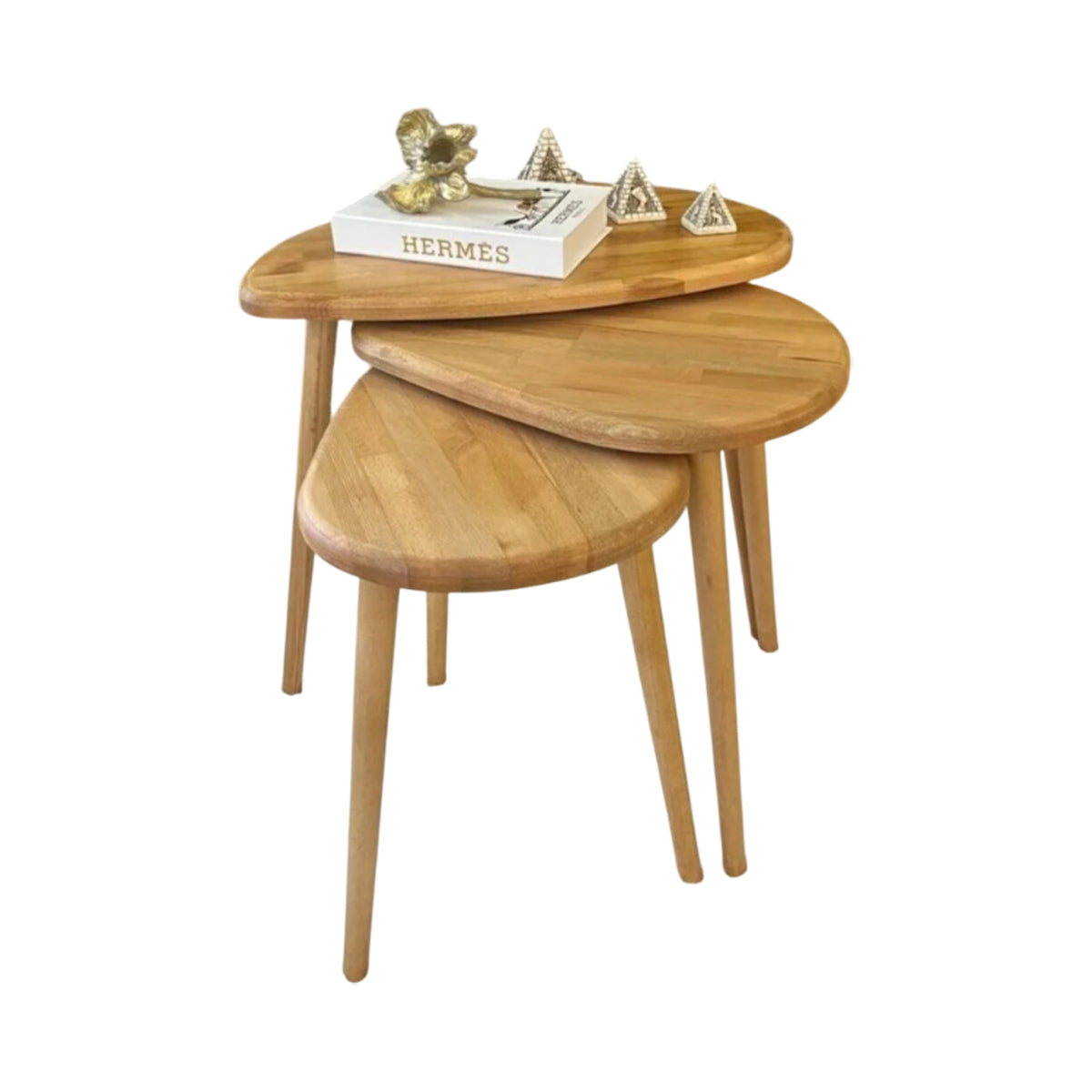 Valdivia | Solid Masif Doğal Ahşap Zigon Sehpa 3'lü Set