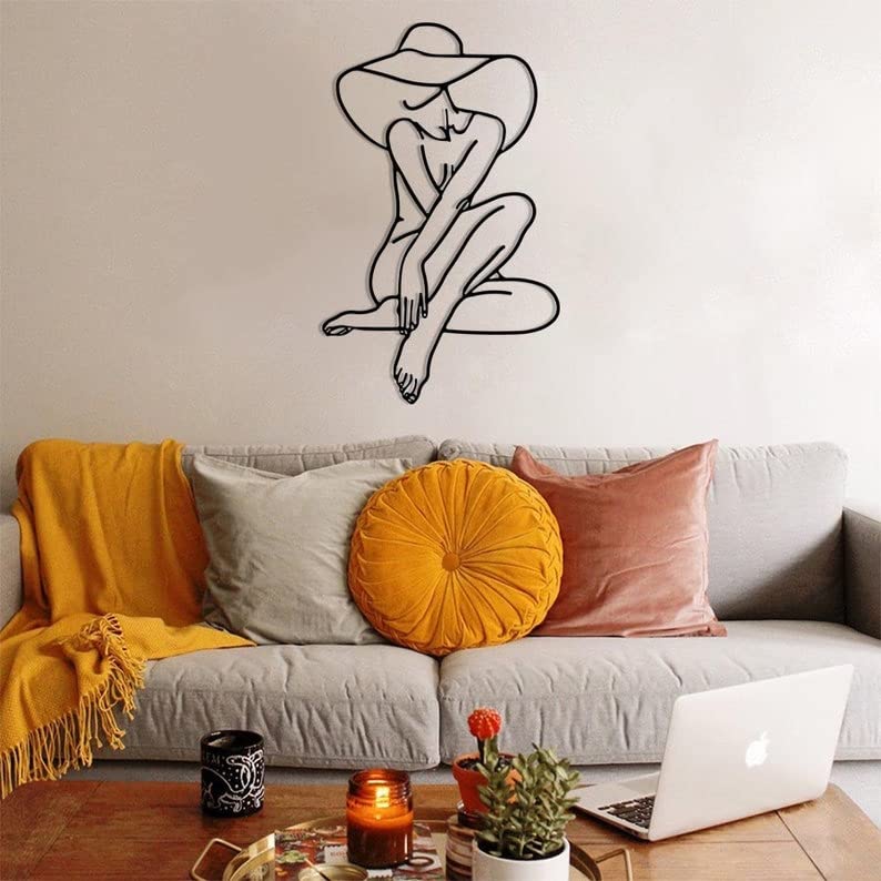 Woman With Hat | Metal Line Art