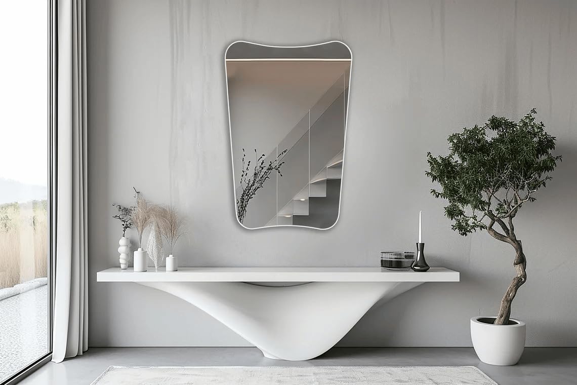 Asymmetrical Bathroom Mirror, Irregular Wall Mirror- Italian Butterfly Style Vanity with Thin Wood Frame for Bedroom, Powder Room, Entryway (Black, 27"x18"inches)