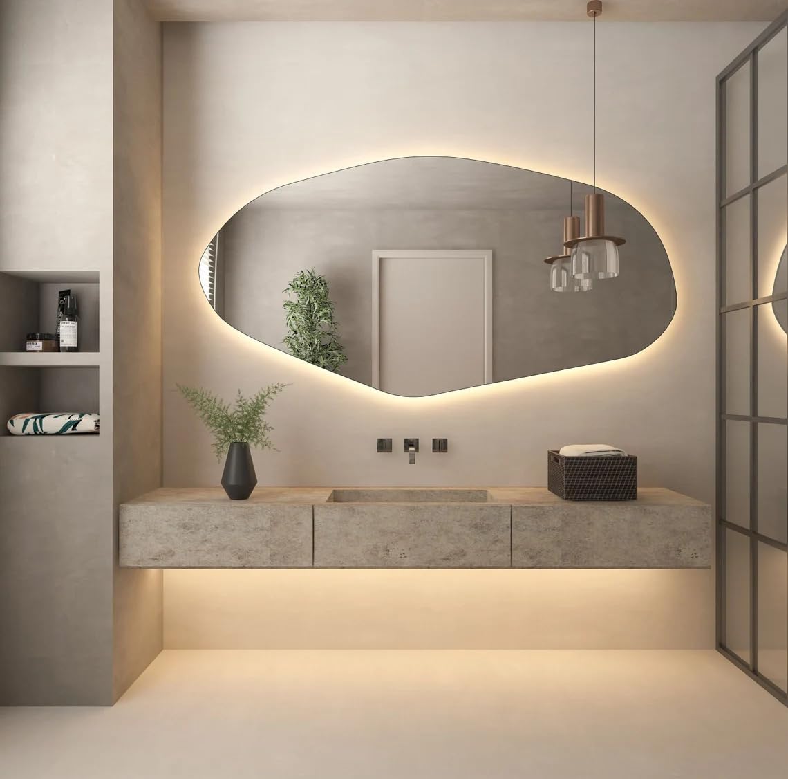 Sile | Asymmetrical Mirror with Lights