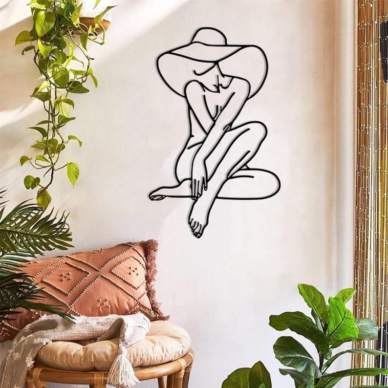 Woman With Hat | Metal Line Art