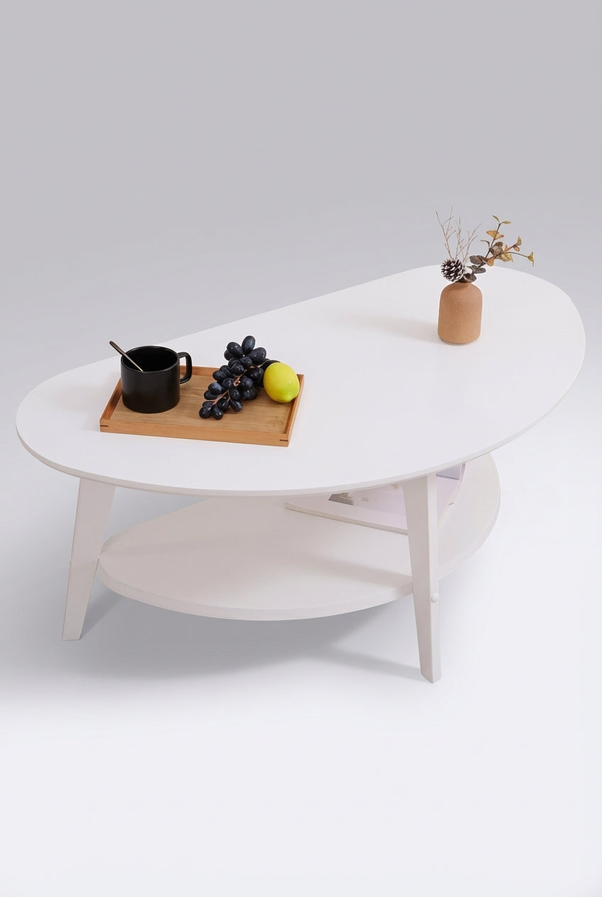 Moon | Modern Oval Orta Sehpa | Alt Raflı Salon Sehpası | Minimal & Şık Tasarım