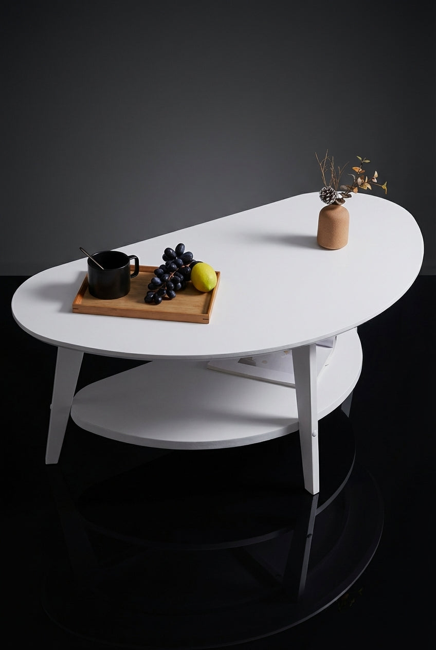 Moon | Modern Oval Orta Sehpa | Alt Raflı Salon Sehpası | Minimal & Şık Tasarım